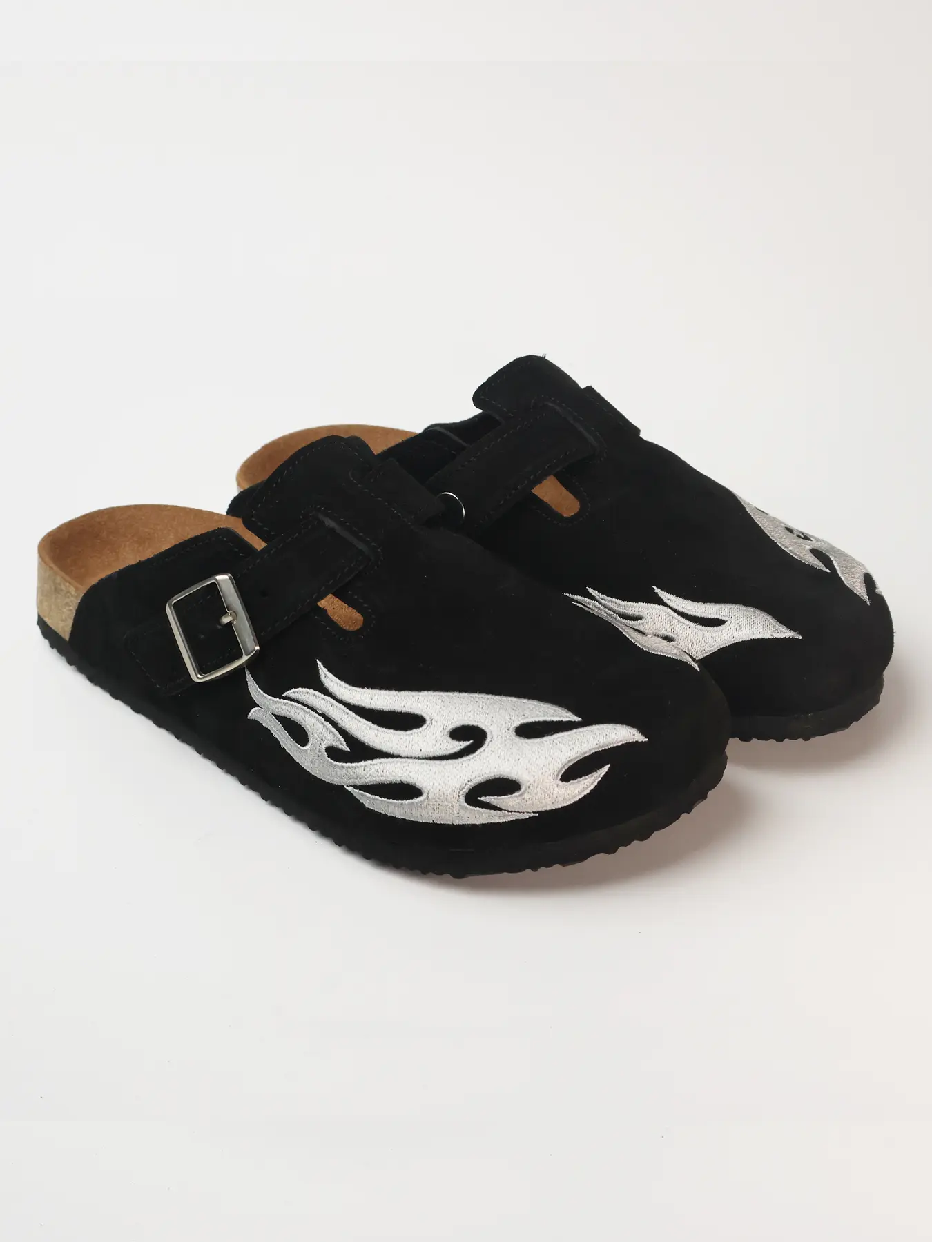 Men's Leather Mules One-Step Slippers, Comfortable Casual Footwear, Stylish and Durable, Perfect for Daily Wear, Embroidered Clogs, Flat Buckle Clogs