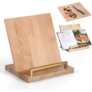 Adjustable Cookbook Stand with Removable Cutting Board, Multi-functional Recipe Book Holder, Charcuterie Board & Kitchen Serving Tray for Kitchen Counter Decor (Gold)
