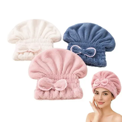 Women's Microfiber Hair Towel Caps (2/3 Pcs) - Bathroom Accessory, One Size, Bohemian, Breathable, Shiny, Lightweight, Extra Soft, Ultra Absorbent, Fast-Drying Synthetic Turban Wrap for Wet Hair