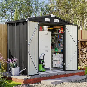 Aoxun Metal Garden Shed with Sloped Roof and Lockable Door for Patio, Lawn, Backyard, 200 x 188 x 123 m, Black