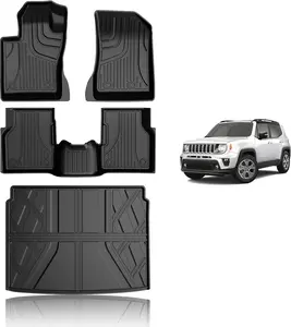 Custom Fit Floor Mats & Cargo Liner Set for Jeep Renegade 2015-2023 | All-Weather Car Floor Liners (1st & 2nd Row) + Trunk Mat | Black Heavy-Duty Protection | Perfect Jeep Accessories!