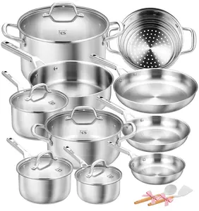 KOCH SYSTEME CS Stainless Steel Cookware Set 17 Piece, Professional 18/10 Stianless Steel Pots and Pans Set, 5-Layer Base, Oven & Induction Safe, Non-Toxic Kitchen Cookware Set for Family Cooking