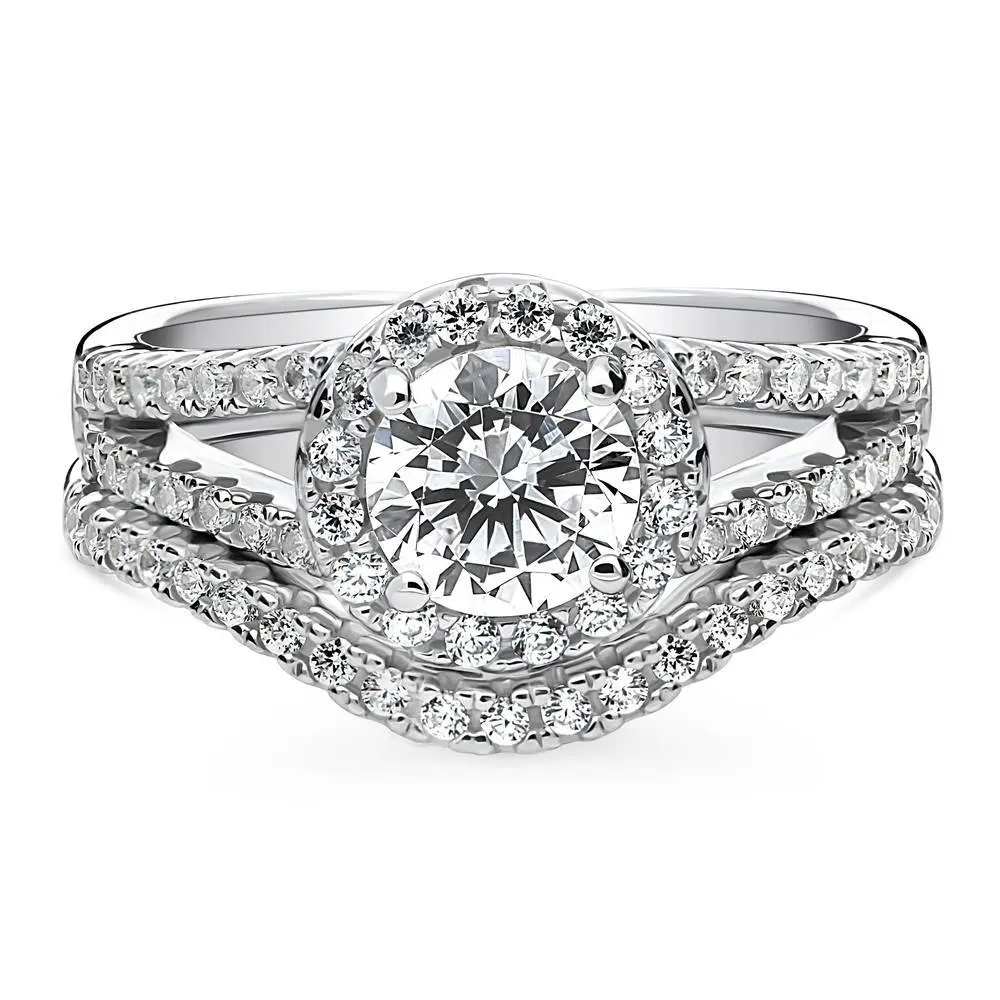 BERRICLE Sterling Silver Halo Wishbone Engagement Promise Rings Statement Stackable Band Split Shank Ring Set for Her, Round Cut Cubic Zirconia CZ