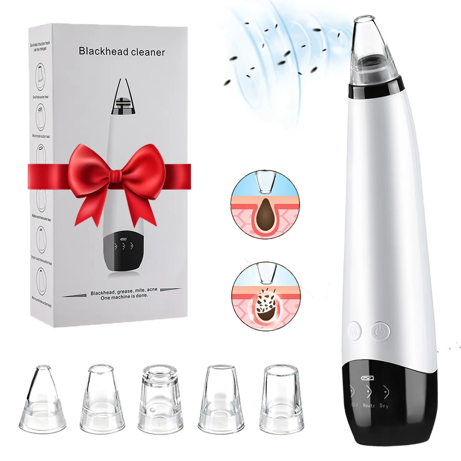 Electric Blackhead Cleaner Pore Vacuum for Face & Nose, Facial Pore Cleaner with 3 Adjustable Suction Levels, Deep Cleansing Blackhead Machine with 6 Replaceable Tips, USB Rechargeable Blackhead Vacuum Kit for Women & Men Gifts