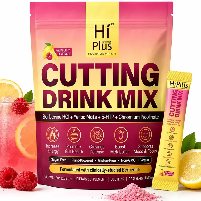 HiPlus  with Magnesium, Berberine, Chromium, Vitamin D3, 5-HTP & FOS | Sugar-Free, Vegan, Non-GMO, Gluten-Free, Raspberry Lemonade - 30 Servings Beverage Fruit, Drink Powder, Gmo Free