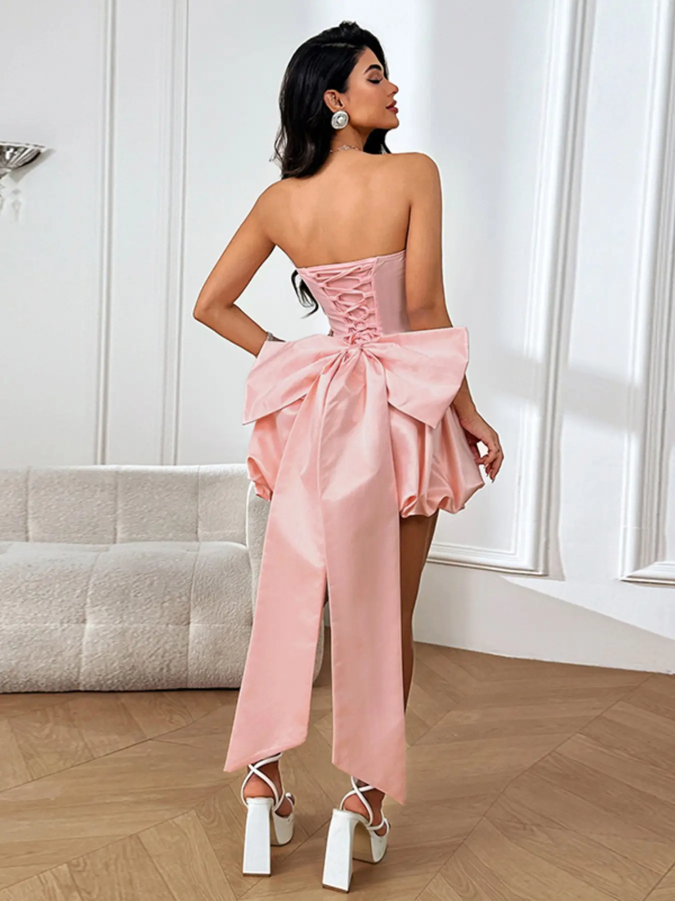 Women's Summer Sweet Elegant Formal Large Bow Flower Bud Halter Dress, Perfect for Dates, Parties, Gatherings, All Seasons Fitted Style