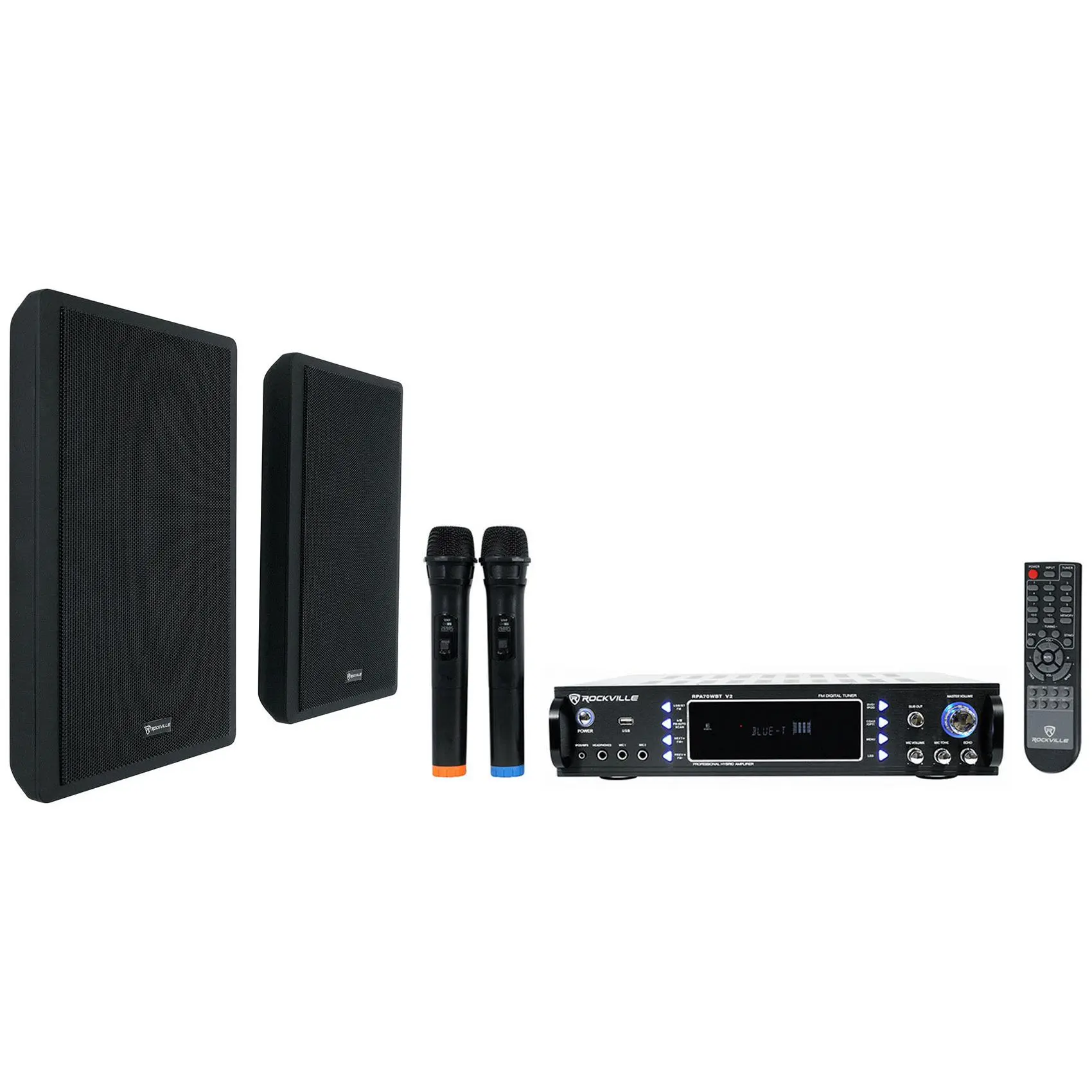 RPA70WBT V2 Bluetooth Audio Receiver + RockSlim Black 5.25" USB Karaoke Speakers, 2-Pack Bundle