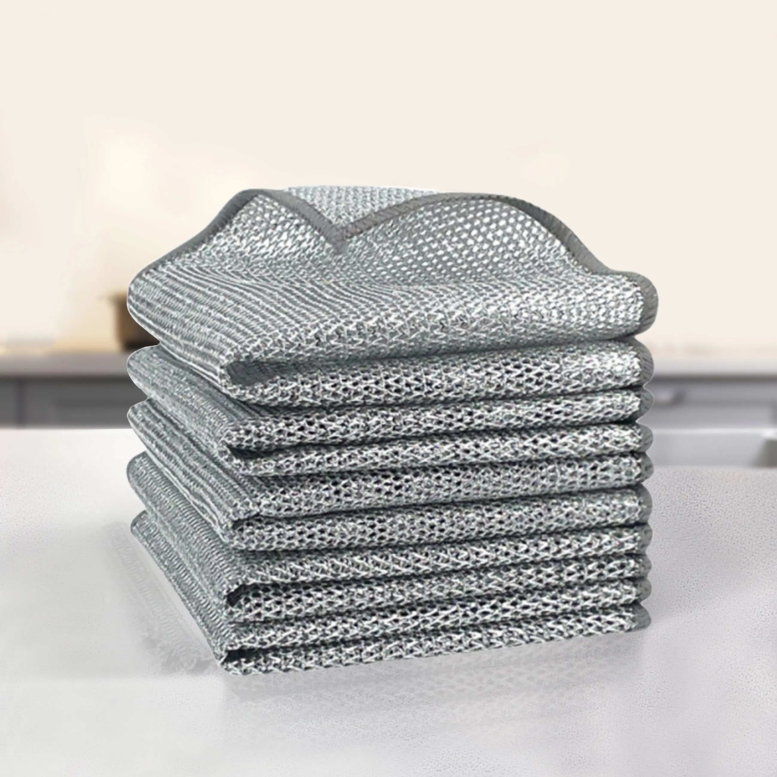 10 Counts Non Scratch Wire Dishcloth Multipurpose Wire Dishwashing Rag for Wet and Dry Use, Metal Scrubbers for Cleaning Dishes,Dual-Sided 2-Layer Kitchen Cleaning Cloth with Mesh,Cleaning Tool