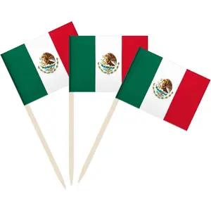 100 Pack Mexico Flag Mexican Toothpick Flags, Cocktail Picks Mini Stick Cupcake Toppers Country Picks Party Decoration Celebration Cocktail Food Bar Cake Flags (Mexico)