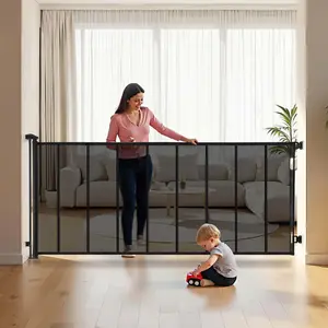 VEVOR Retractable Baby Gate, Extends to 163.3 inch Extra Wide, 39 inch Tall, with Reinforced Fiberglass Strips, Avoids Crawling Through, Mesh Dog Gate for Decks, Doorways, Garages, Indoor, Black, Escape Proof, Extends 163"