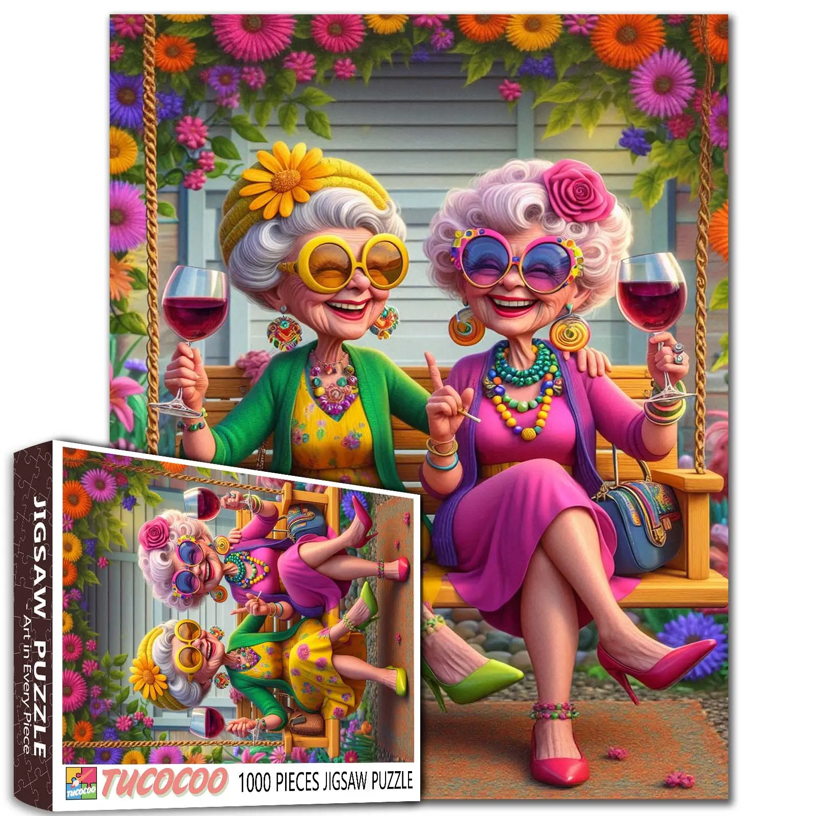 Tucocoo Playful Seniors Funny Grandma and Grandpa 1000 Pieces Jigsaw Puzzle for Adult Family Game Stress Relief Brain Challenge Relaxing Wall Art Gift 27.5x20inch 70x50cm
