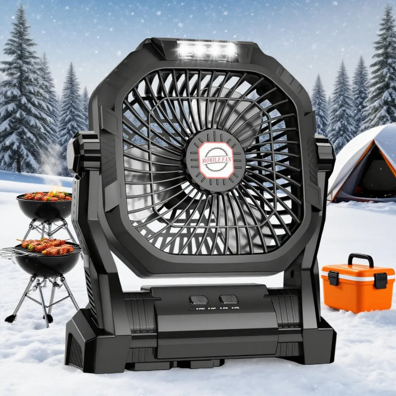 Camping Fan with Light - 20000mAh Rechargeable Battery Fan,4 Speeds Portable Fan,270° Pivot & Hook for Picnic, BBQ, Fishing, Travel
