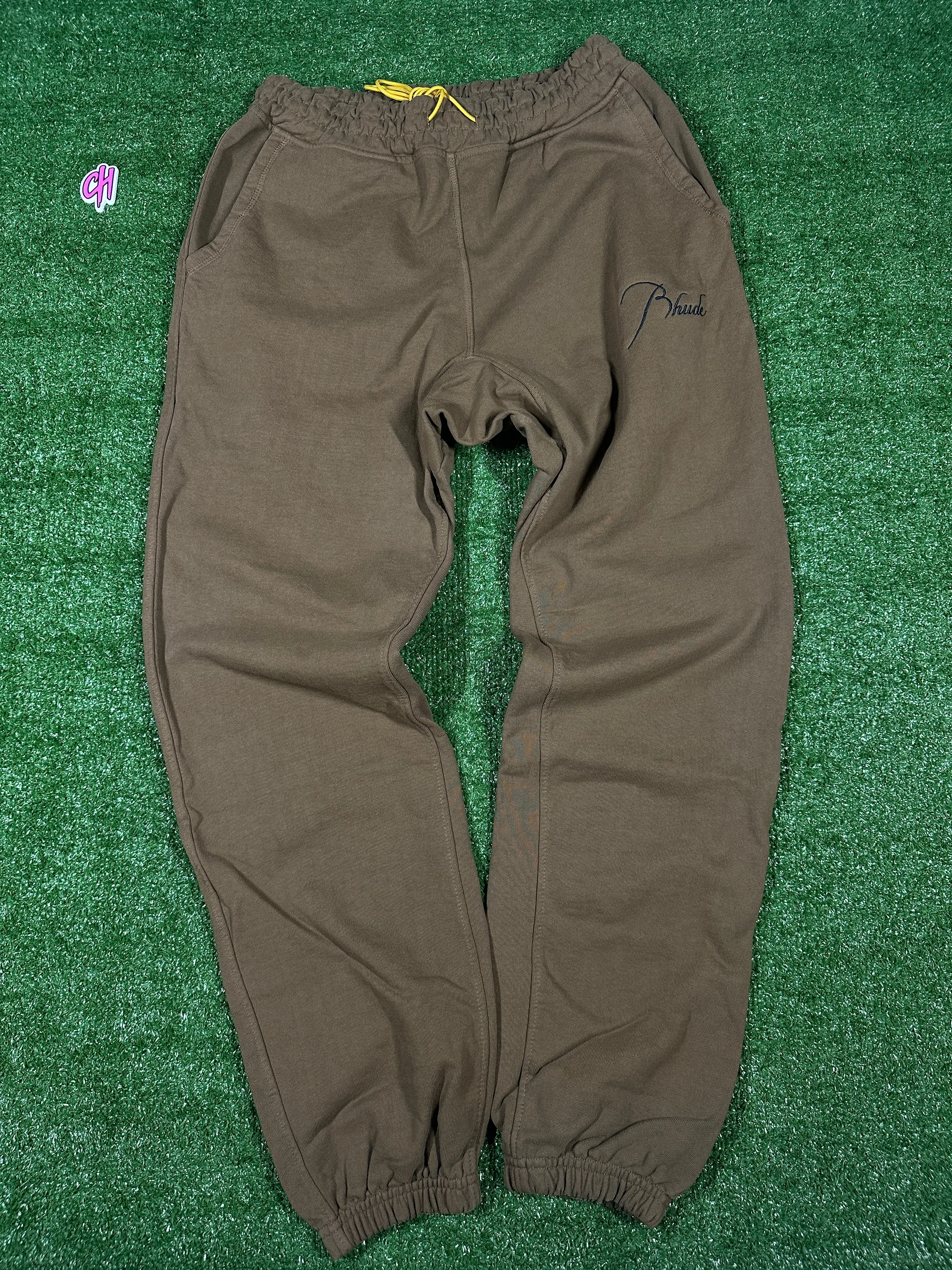 RHUDE Authentic Men's Brown Heavyweight Embroidered Logo Sweatpants MD MSRP: $765