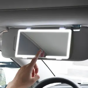 Car Vanity Mirror - 3 LED Lights USB Rechargeable with 2 Elastic straps - Touch Sensitive Control Dimmable Bicolor Lighting for Enhanced Makeup Routine