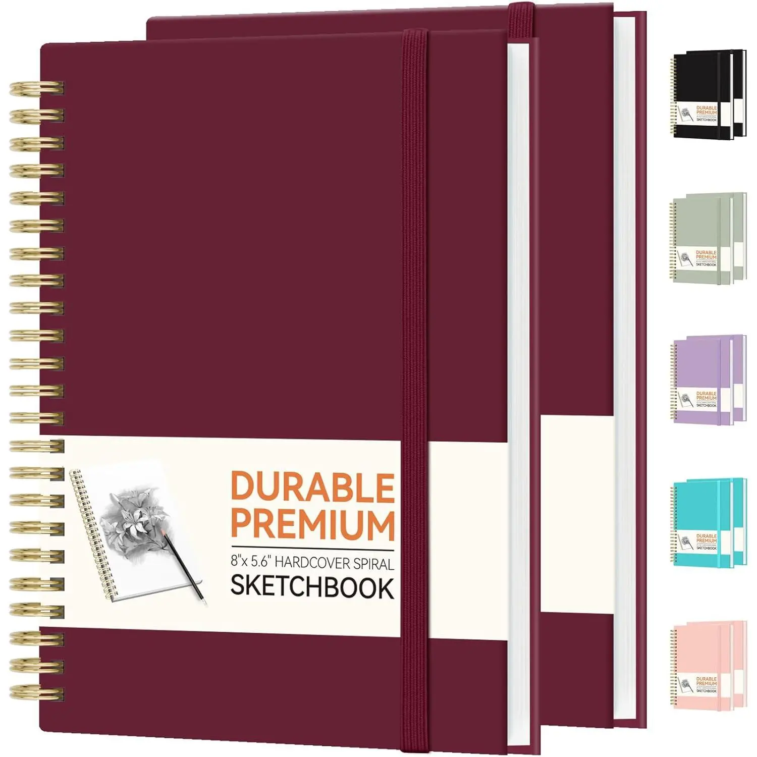 2 Pack Blank Spiral Notebook, 8"x 5.6"Hardcover Sketch Book, 100GSM Thick Paper, Art Sketchbook for Women & Adult, 2 x 100 pages Drawing Book Journal for School Office Drawing, Burgundy