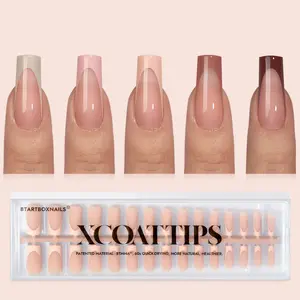 BTArtboxnails XCOATTIPS French Tips - 150pcs Fall Press On Nails Square or Almond or Coffin, Skin Tones Long Fake Nails, Soak Off Soft Gel Acrylic Nail Extensions Outdoorfun Beauty Products