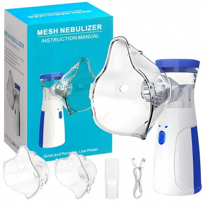 DEBARK Handheld Mesh Nebulizer Machine - Portable Rechargeable Lightweight, Ultra Quiet Under 30dB, 3 Adjustable Intensity Levels, USB/AA Dual Compatible, for Home&Travel