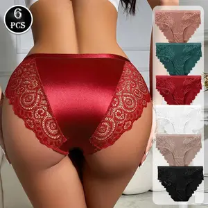 6pcs Women's Lace Panties Set High Waist Contrast Floral Design Soft Breathable Fabric Comfortable for Daily Wear All Seasons S M L XL