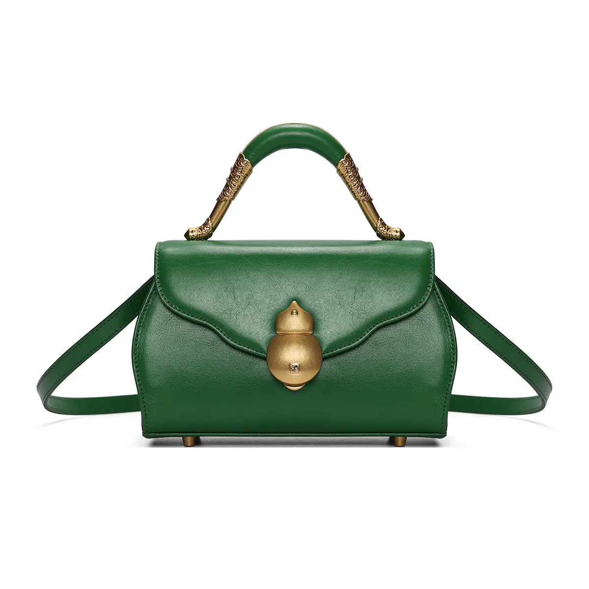 SADI Classic Real Leather Crossbody Bag, Versatile Women's Fashionable Shoulder Bag in Elegant Green with Gold Accents, Fashionable Bags