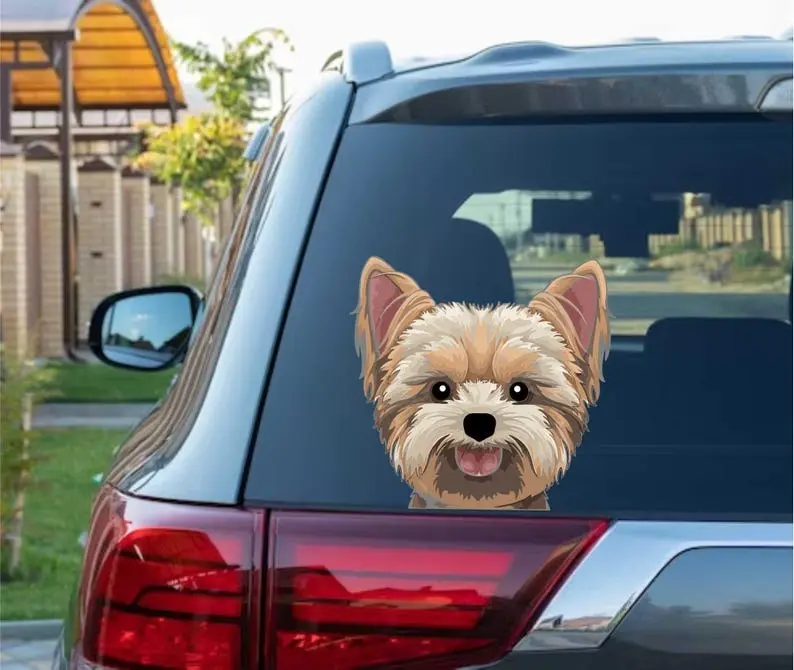 Cute Yorkie Dog Peeking Peek Peekabo Peekers Bumper Window Vinyl Decal Puppy Stickers