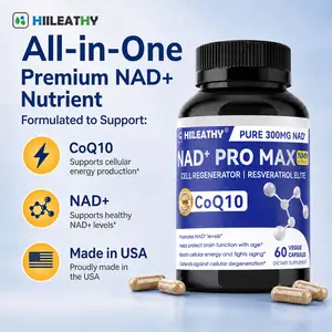 HIILEATHY NAD+ PRO MAX | 300mg NAD+, CoQ10 & Resveratrol | Premium Dietary Supplement | GMP Certified | Made in USA