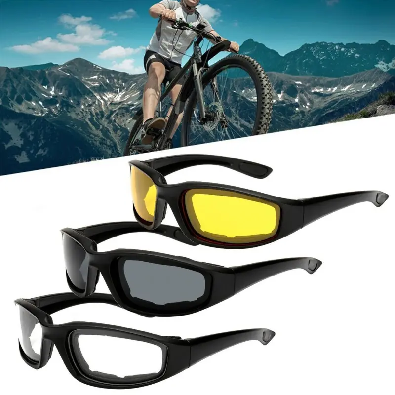 3 pairs  Motorcycle Sports Biker Riding Glasses Wind Resistant Eye Protection Women Men Sports Goggles Cycling Glasses Sunglasses Gray/Clear/Yellow,summervibes, Polycarbonate, Three Colors