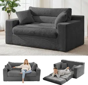 Winzoo Convertible Sofa Bed, Pull Out Boneless Couch Loveseat Floor Sofa Bed with Pillows, 2-Seater Folding Sofa Loveseat Boneless Couch for Living Room, Bedroom, Apartment, Office(Grey)