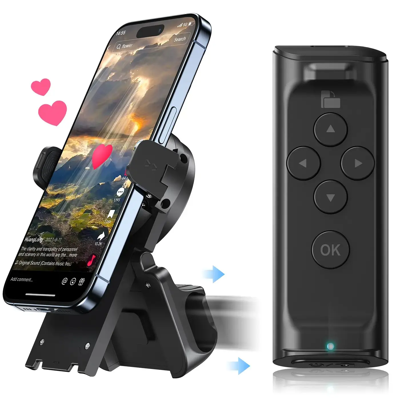2-in-1 Hands-Free TikTok Scrolling Ring with Foldable Phone Stand - Wireless Bluetooth Page Turner Remote, Smart Selfie Shutter, Cellphone Selfie Accessory for iPhone, iPad & Android, Phone Accessories Compatible with iPhone