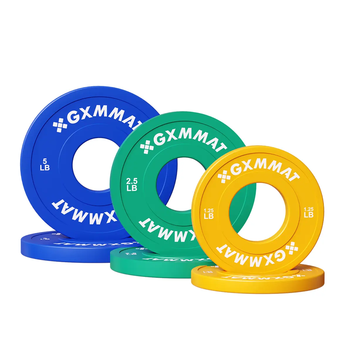 GXMMAT Olympic Bumper Plate Set - Barbell Weights with Steel Core & Rubber Coating for 2" Standard Barbells, 1.25/2.5/5lb Color-Coded, Ideal for CrossFit Training & Powerlifting Training at Home Gyms, Muscle Training Equipment
