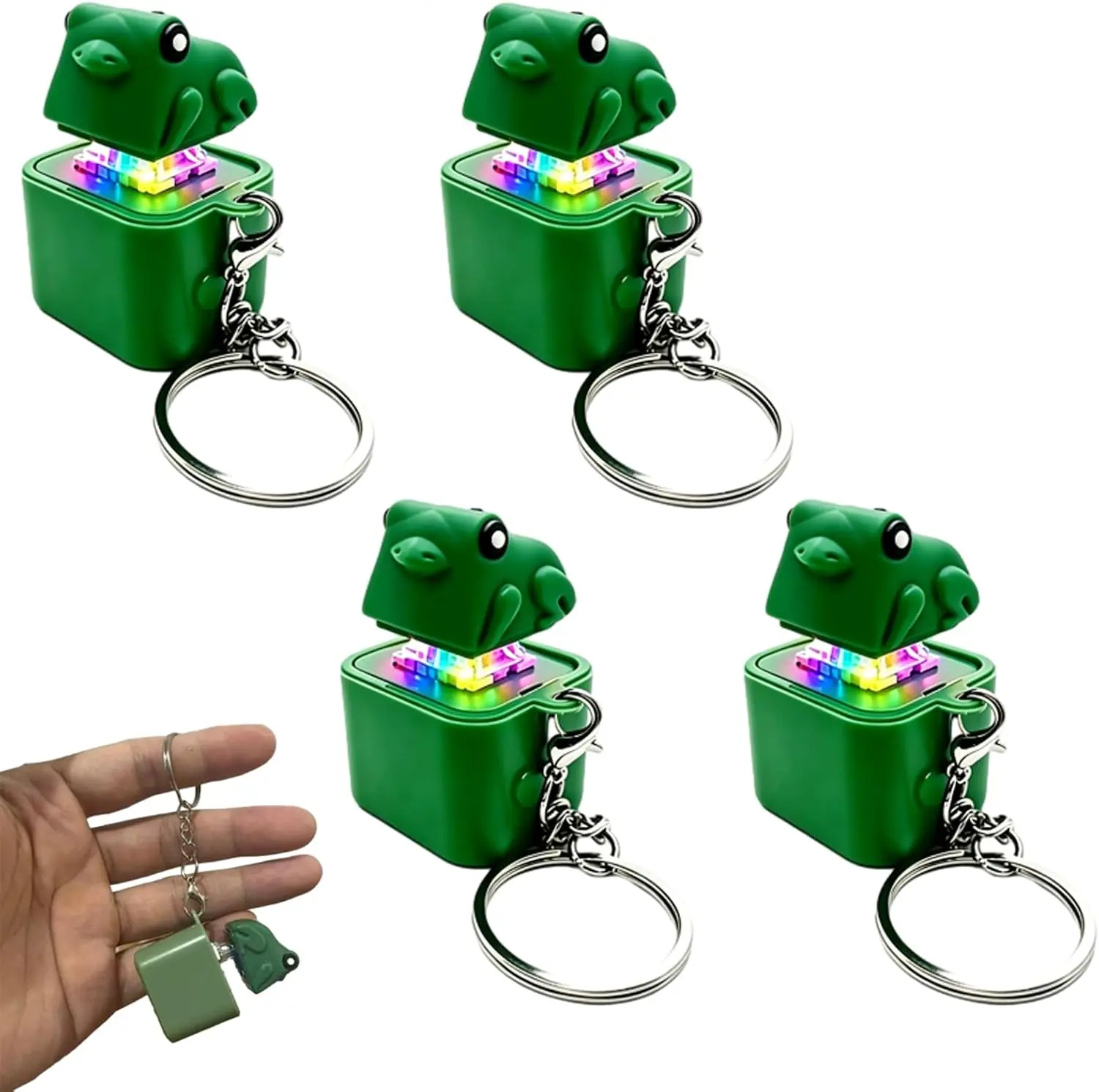 4Pack Creative Frog Sound Button Keychain,Glowing Fun Prank Stress Relief Toy,Bag Charm,Cool Keychains,Pressable Keyring,Unique Gift Idea,Lightweight Keychain,Portable Croaking Noise Maker, Funny Frog Keyring Accessory for Office,Party,Daily Use