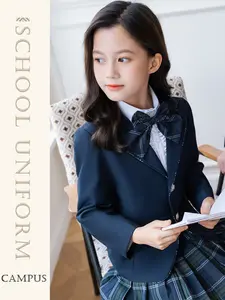 Bebekids Girls Preppy 3-Piece Uniform Set | Blazer + Shirt + Plaid Skirt + Bow Tie | Perfect for School Events, Holiday Celebrations and Family Gatherings | Elevate Her Gentle & Elegant Style | No Shirt--XF6658Z