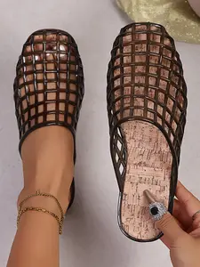 Women's Fashion Mesh Design Transparent Crystal Jelly Open Toe Sandals, Peep Toe Sandals, Breathable Cool Comfort Soft Flat Shoes, Casual Daily Wear、 Beach 、Shopping, Daily Wear Footwear