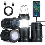 4-Pack Foldable LED Camping Lanterns with 1600mAh Batteries - Solar USB Rechargeable, 360° Lighting Coverage, Waterproof Compact, Portable USB Power Bank, Lightweight Hiking Hunting Emergency Gear