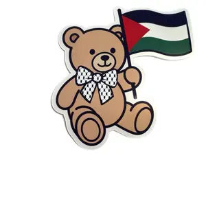 Palestinian Flag Keffiyeh Bow Bear Sticker or Magnet