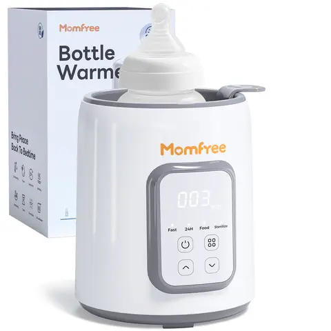 Momfree 8-in-1 Compact Fast Baby Bottle Warmer - Portable Milk Warmer with Thaw, Steam Modes, 37°C Accurate Temp Control, Auto Power Off, Fits Most Containers for Breastmilk & Formula, Feeding Baby Items, Cleaning Brush *1, Lift-Out Basket