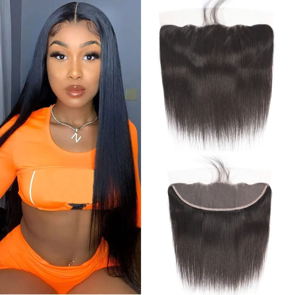13x4 Transparent HD Lace Frontal 14 Inch Brazilian Straight Lace Frontal Closure Human Hair  Unprocessed Virgin Human Hair Frontals Pre Plucked with  Hair 150% Density  Black