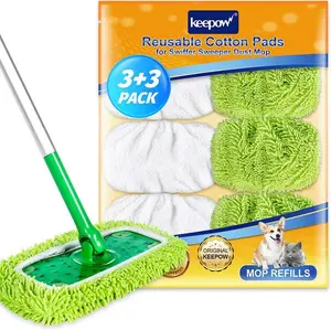 KEEPOW Dry Sweeping/Wet Mopping Cloths Washable Pads for All 10-12 Inches Flat Mop 6 Pcs