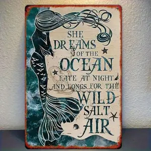 Vintage Mermaids Sea Tin Sign - Rustic Nautical Decor, Teal Ocean Colors, Coastal Beach House Art, Indoor/Outdoor Use