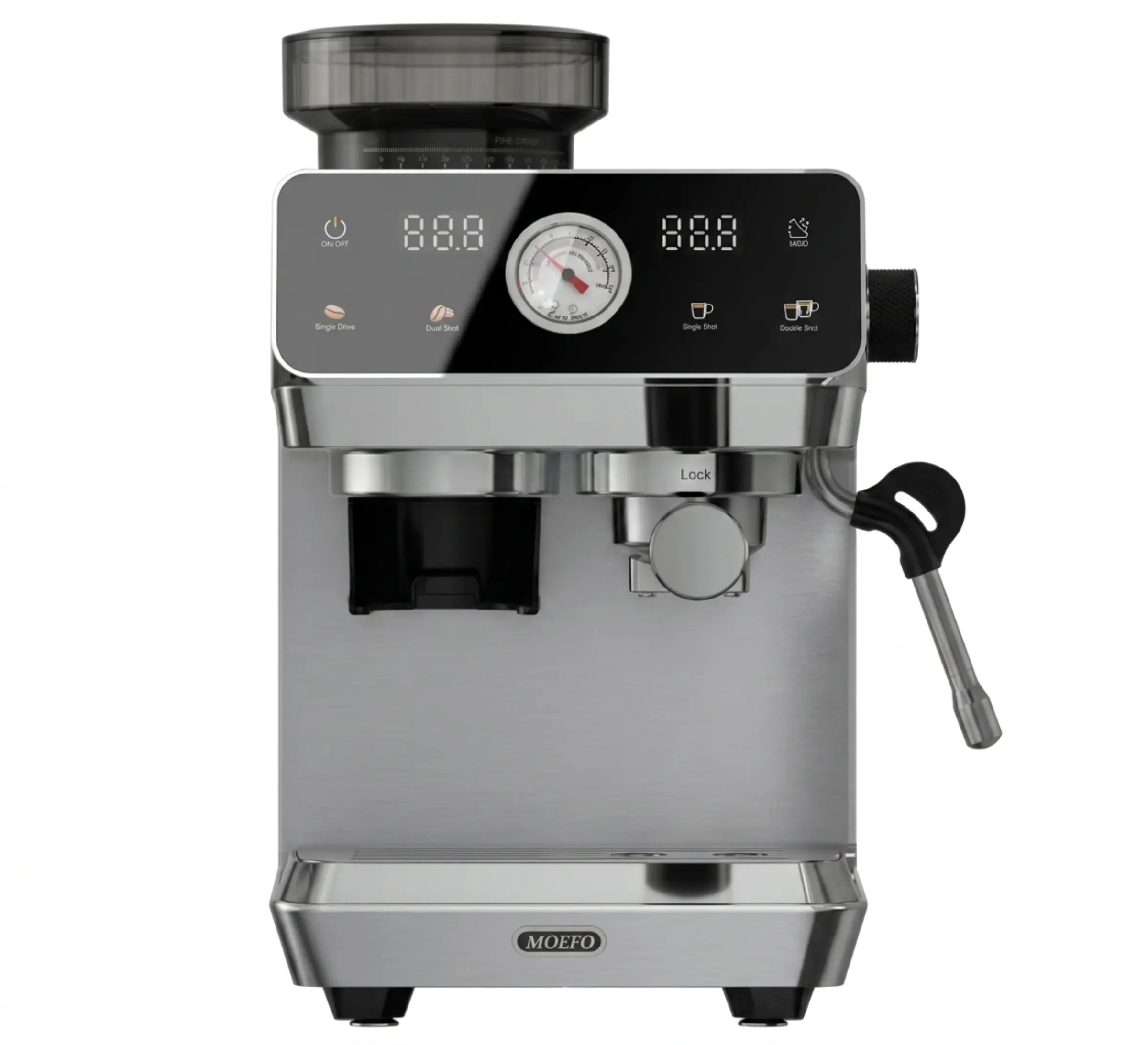 【Summerfinds】5-in-1 Espresso Machine with Grinder &  , 20 Bar Stainless Steel Coffee Maker with 58mm Portafilter, PID Temp Control & Reusable Filter Kit for Home Coffee Bar, Latte, Cappuccino wand puck screen