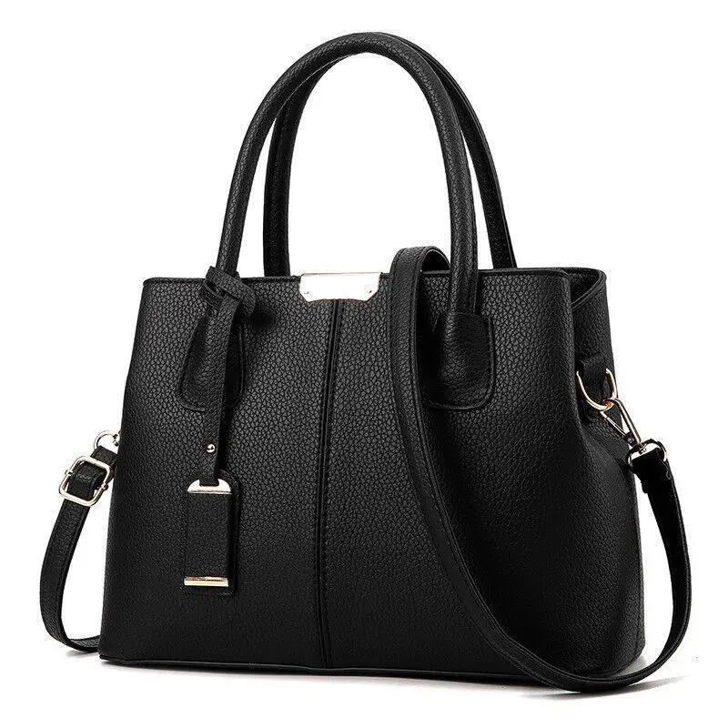 Women's Elegant Black PU Leather Handbag - Gold Accents, Adjustable Strap, Multiple Pockets, Refined Silhouette, Reinforced Studs for Daily Everyday Use, Zipper Closures, Refined Look, Reinforced Studding, Handbags For Women, Classic Elegance, Zip Closure
