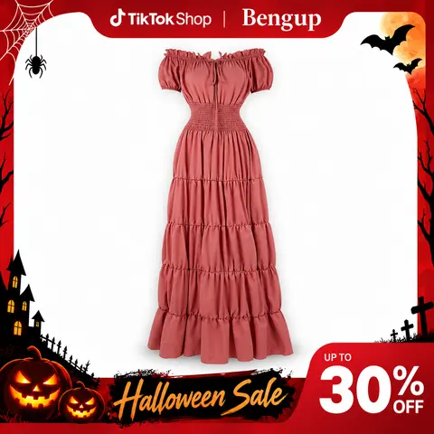 Women's Retro Medieval Irish Light Pleated Smocked Waist Spandex Under Dress - Straps/Sleeves, Gothic, Renaissance Costume Gown, Halloween Outfit, Hand Wash Women's Clothes 6531-D3,sohochic