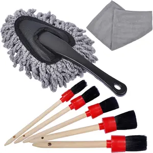 Car Cleaning Kit - Premium Microfiber Wash Brush & Boar Hair Detail Brushes Set, Including Dash Duster for Interior and Exterior Car Care