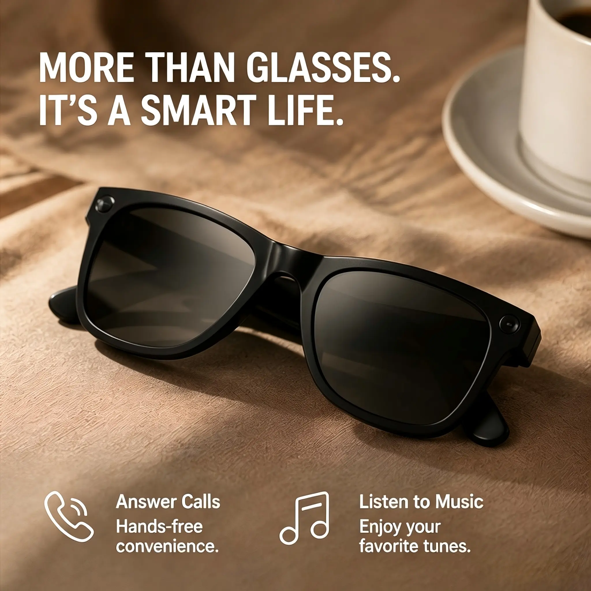 Men's Sunglasses with 8mp HD Camera, Dual Lenses, Open-Ear Audio, Real-Time Translation, Smart Recording, Travel Eyewear