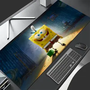 1 pc Large Cartoon Spongebob Squarepants Mouse Pad HD Print Durable Locked Edge Non-slip Rubber Washable Pads for PC Office Computer Gamer Extra Long Computer Accessory for Gamer Stylish Study Workstation Decoration Mats Playmat XXL Keyboard Desktop Mat