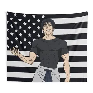 Toji Black USA America Flag Tapestry - Anime Jujutsu Kaisen Art Prints Poster Wall Decor Tapestry, for Clubs Bars University Dormitories Living Rooms Bedrooms Gift Home Hanging Decorate Tapestries Toji Wifu