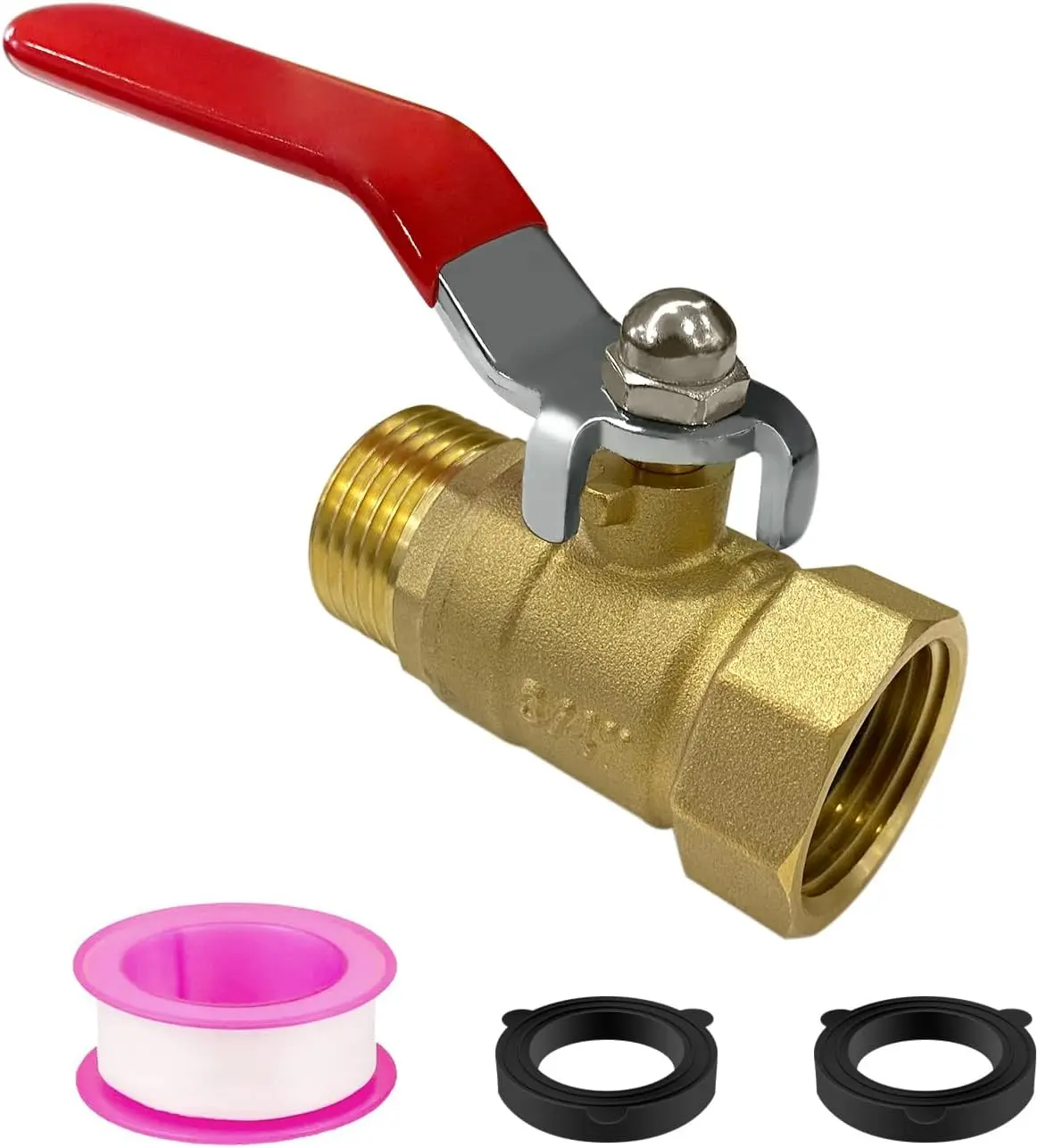 Garden Hose Shut Off Valve Full Flow Water Hose Ball Valve 3/4''GHT Female to Male  Compliant Brass Turn Off Valve Heavy Duty Shut Off Valve Hose Ball Valve