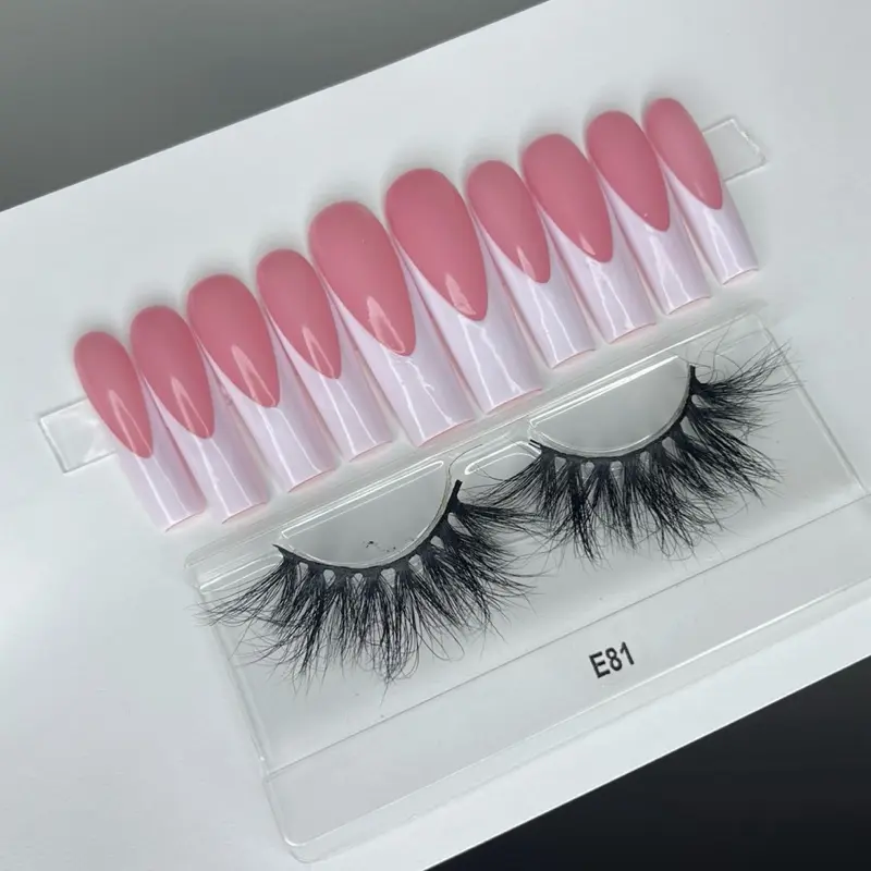 French Tip Nails with Lashes Combo - Pink Nail Design & Black Lashes, Ideal for a Glamorous Look