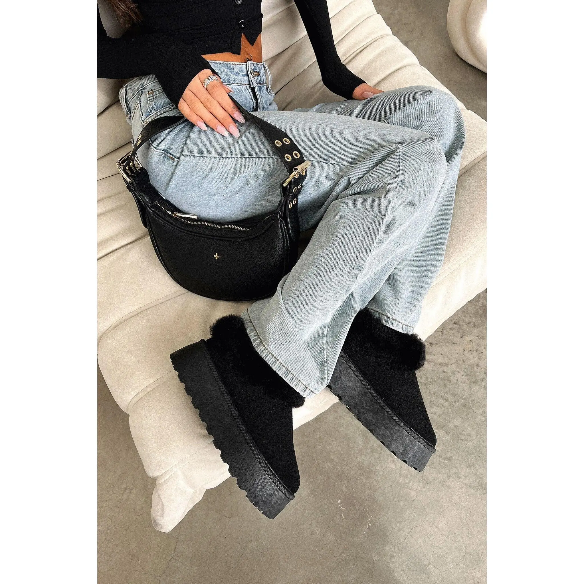 Elani Platform Slippers - Black