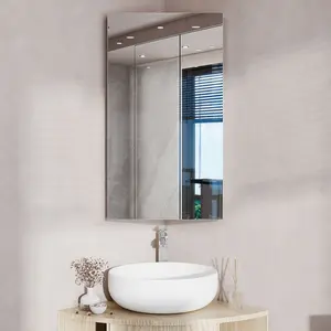 Mepplzian Classic Wall-Mount Frameless Corner Medicine Cabinet Mirror, 13.4in W x 23.6in H, Particle Board Build, Waterproof, 3 Fixed Shelves, Assembly Required