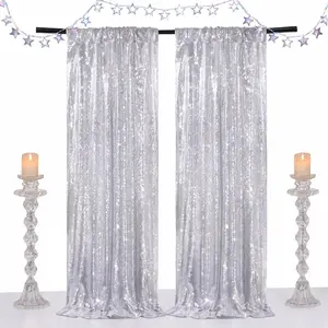 Silver Sequin Backdrop Curtains 2 Panels 2FTx8FT, Shimmering Glitter Drapes for Wedding Reception, Anniversary, Candy Buffet, Arch Photography Background Decor
